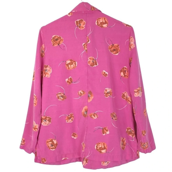 Vintage 90s Silk Floral Jacket Blazer Womens Size Small Pink Flower Print Granny - Picture 2 of 14